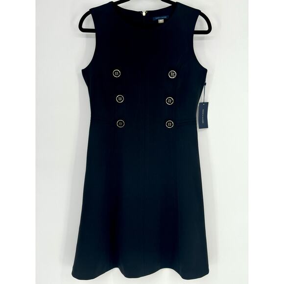 Tommy Hilfiger Black Sleeveless Dress with Black/gold buttons Size 4 NWT - Picture 1 of 7